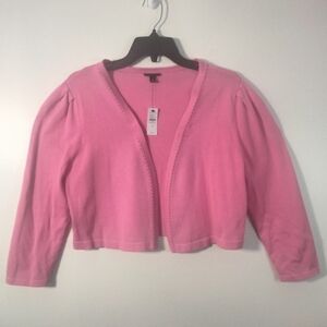 Talbots NEW Women's Cropped Cardigan Sweater Pink Scallop Trim
